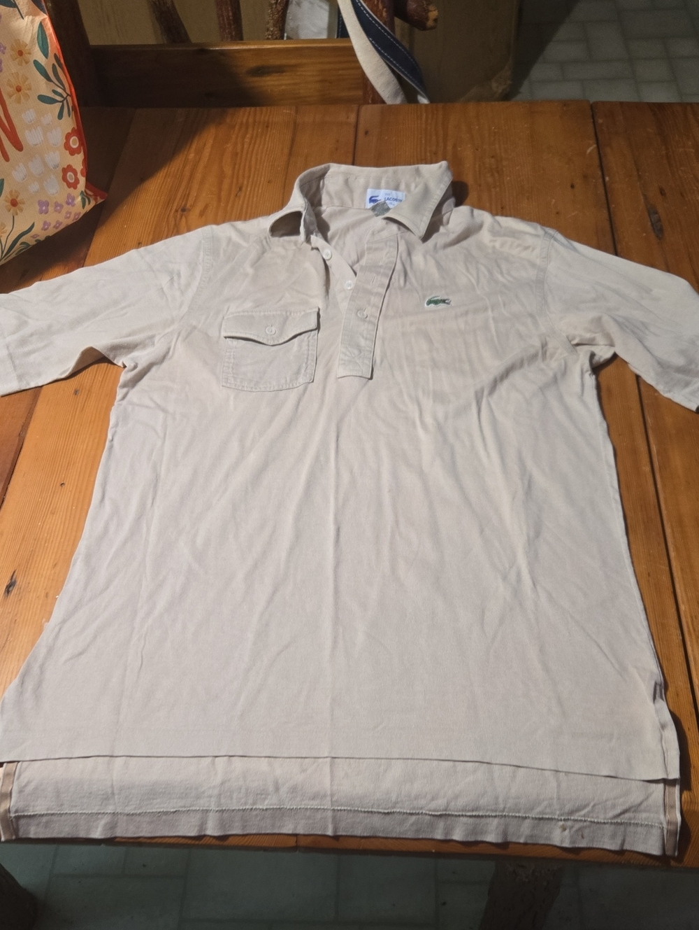 Lacoste Men's Polo in Beige with Green Croc Sz L Vintage